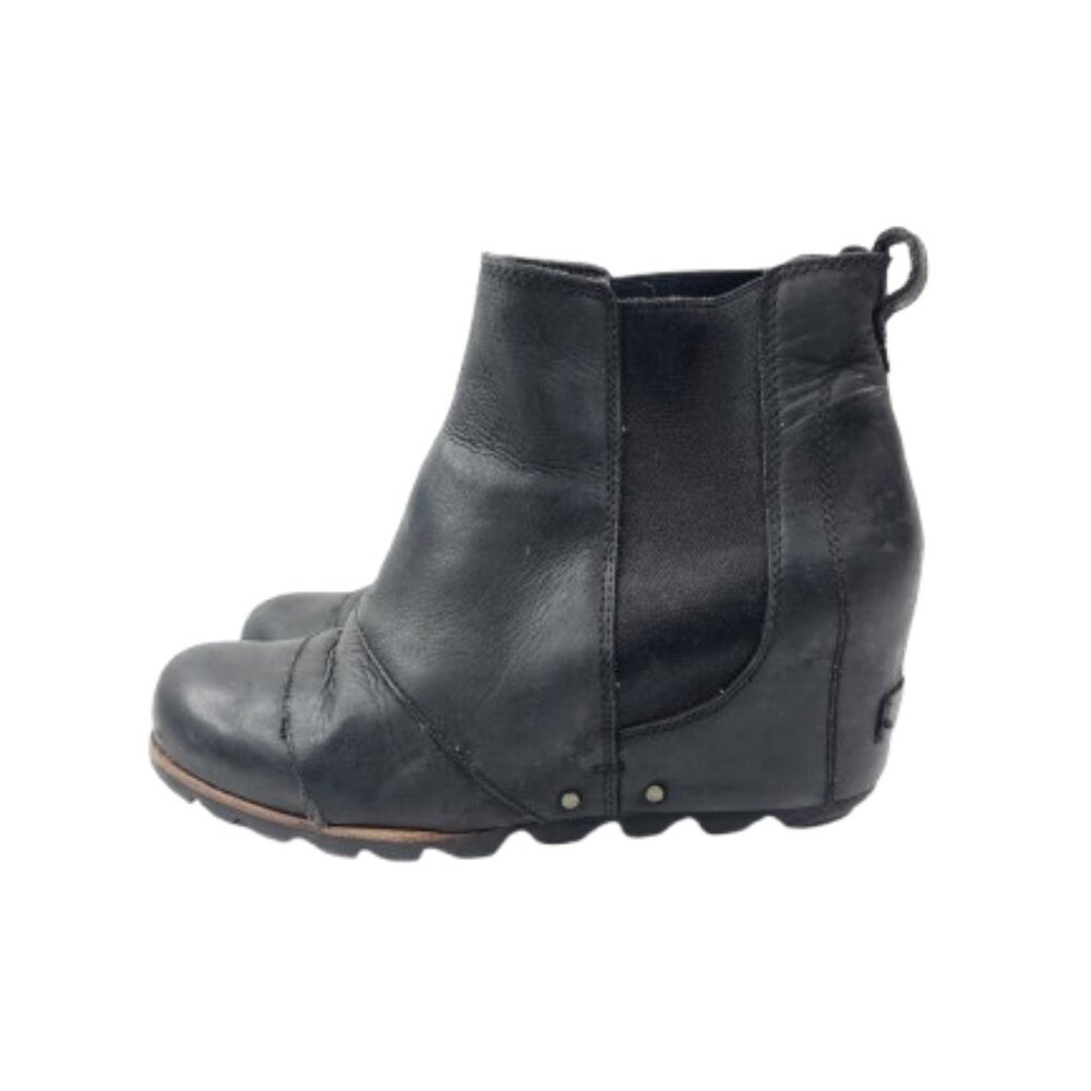 Sorel Women's Black Lea‎ NL2704-010 Leather Wedge Heel Ankle Booties Size 9.5